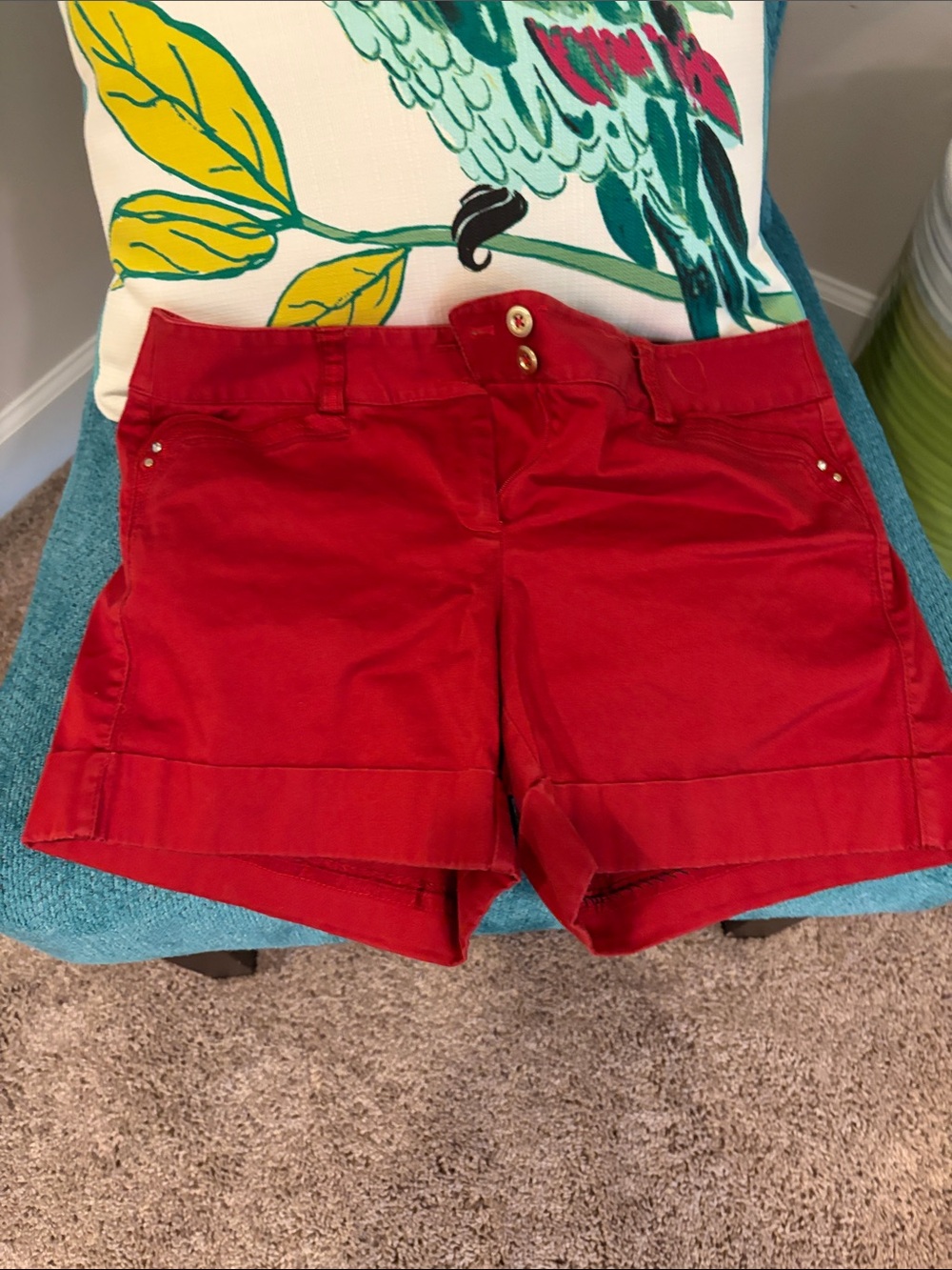 Casual Red Women's Cuffed Shorts